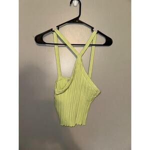 Zara Women's Medium Green Ribbed Halter Crop Top